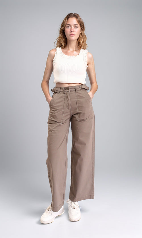 R209819 - Wide Leg Jeans with Multi-Pockets - Coffee