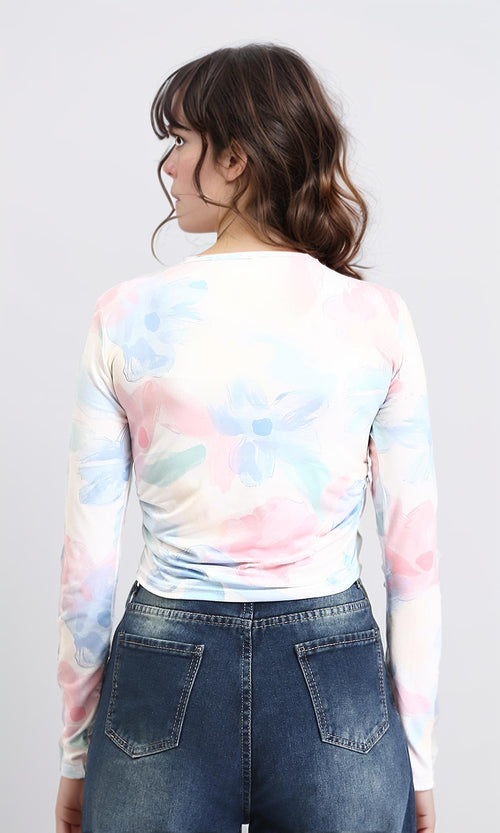 R209821 - Long Sleeves Comfy Colorful Floral Top - Pastel Colors