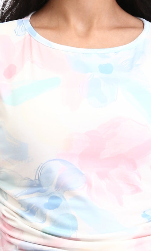 R209821 - Long Sleeves Comfy Colorful Floral Top - Pastel Colors