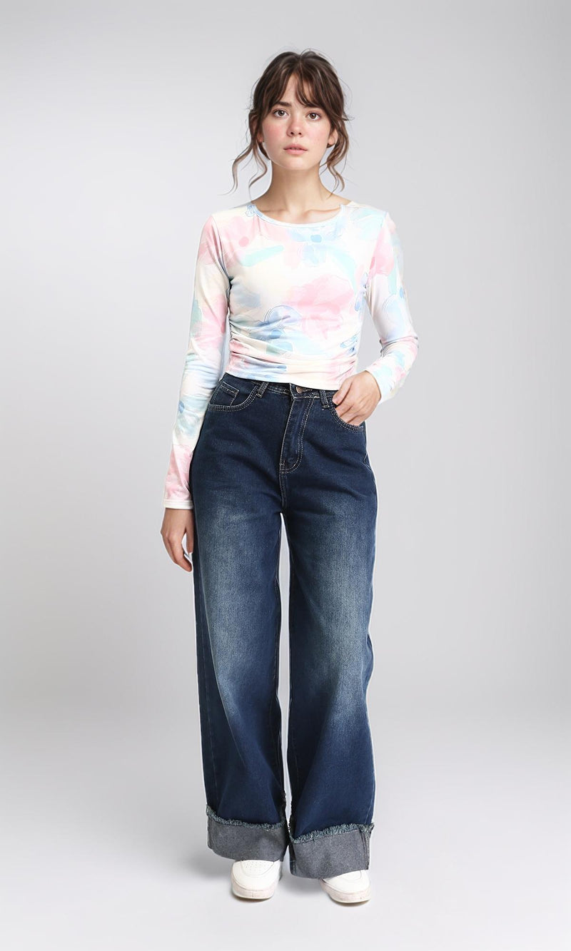 R209821 - Long Sleeves Comfy Colorful Floral Top - Pastel Colors