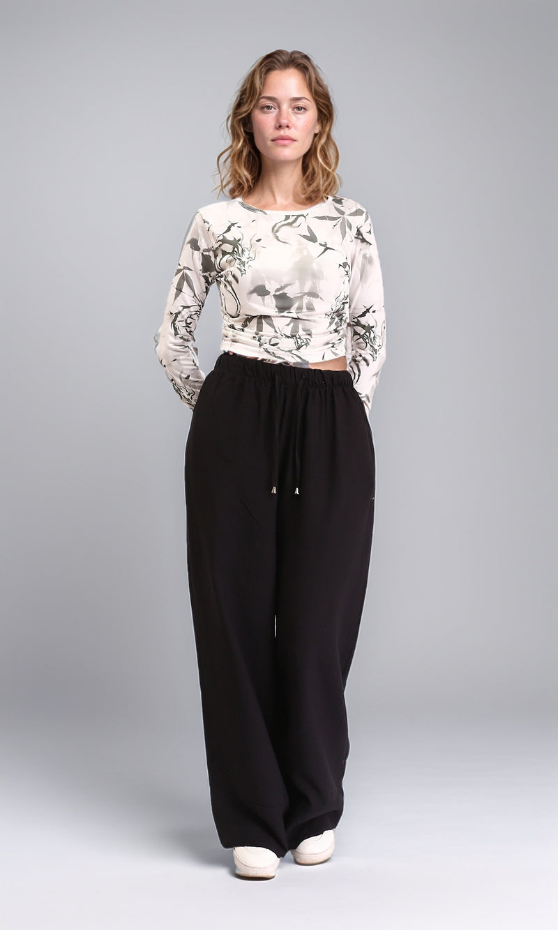 R209825 - Crew Neck Patterned Short Top - Grey & White