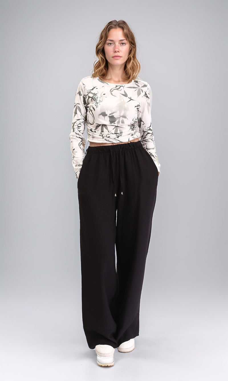 R209825 - Crew Neck Patterned Short Top - Grey & White