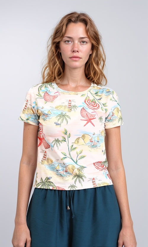 R209831 - Slip On Summer Patterned Tee - Multicolor