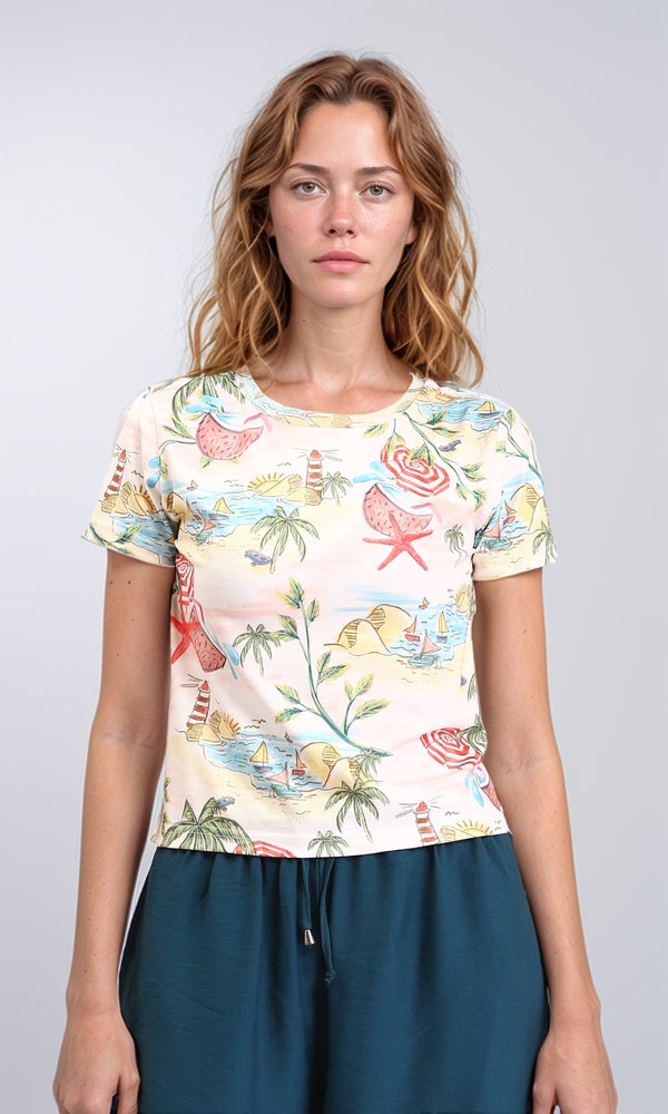 R209831 - Slip On Summer Patterned Tee - Multicolor