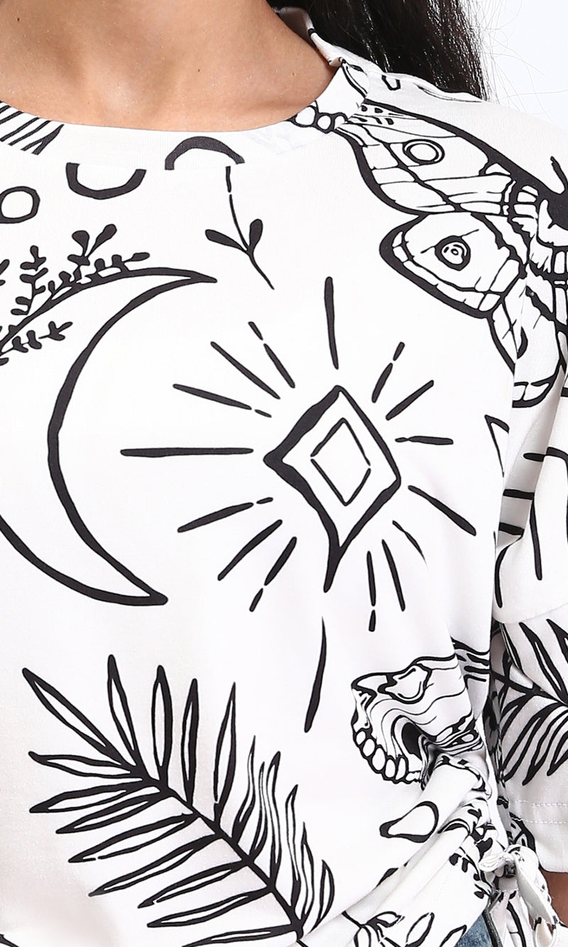 R209835 - Patterned Elbow Sleeves Summer Tee - White & Black