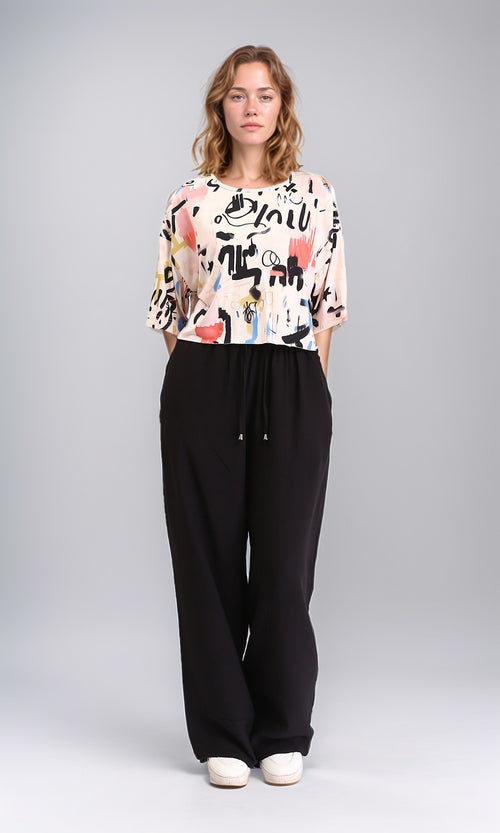 R209837 - Patterned Elbow Sleeves Relaxed Tee - Multicolor