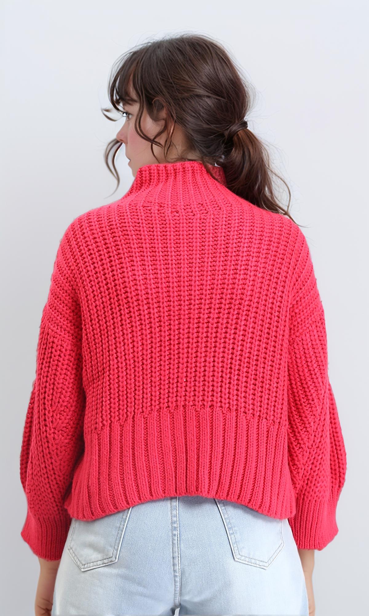 R209877 - كنزة صوفية سميكة برقبة عالية - فوشيا