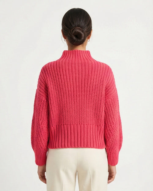 R209877 - كنزة صوفية سميكة برقبة عالية - فوشيا