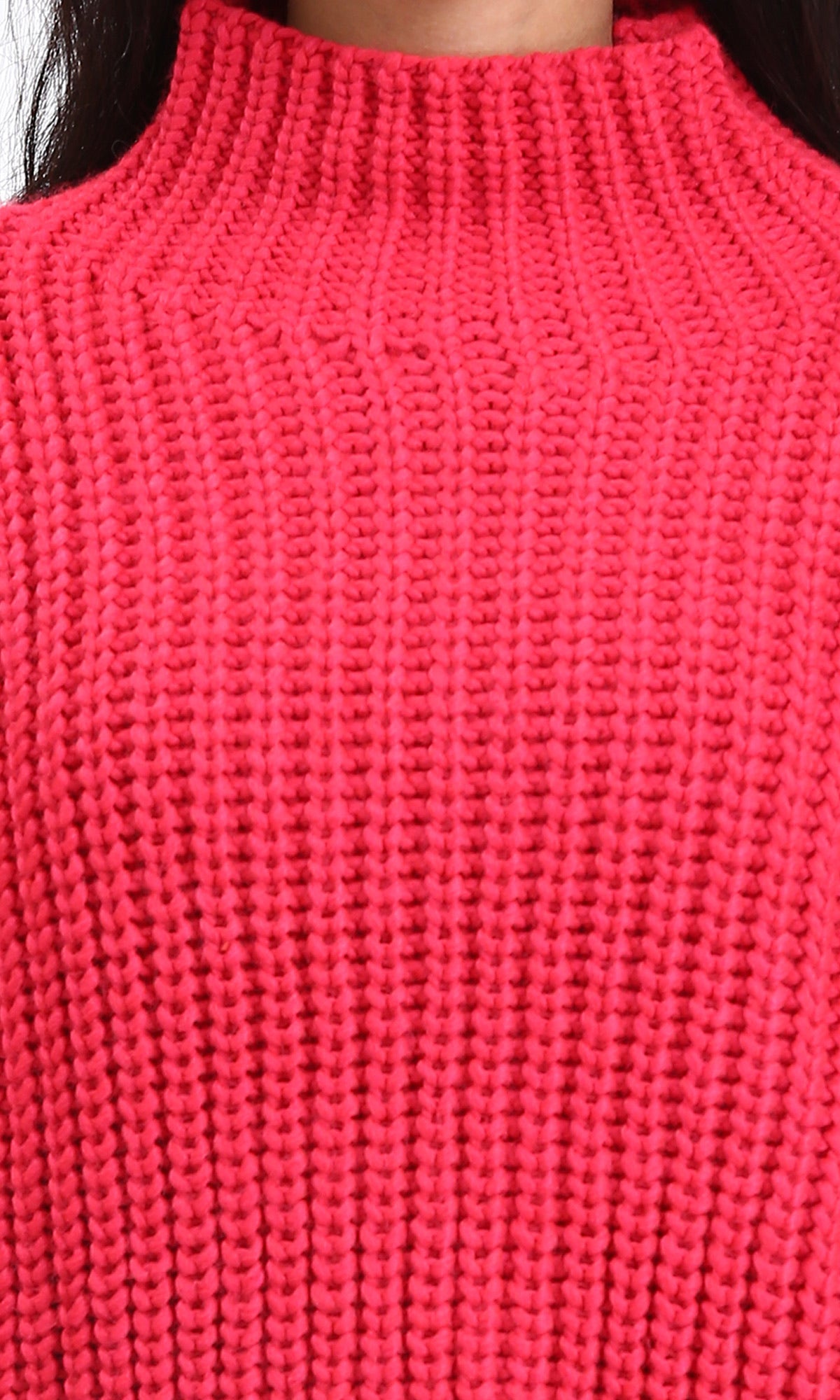 R209877 - High-Neck Chunky Knit Pullover - Fuchsia