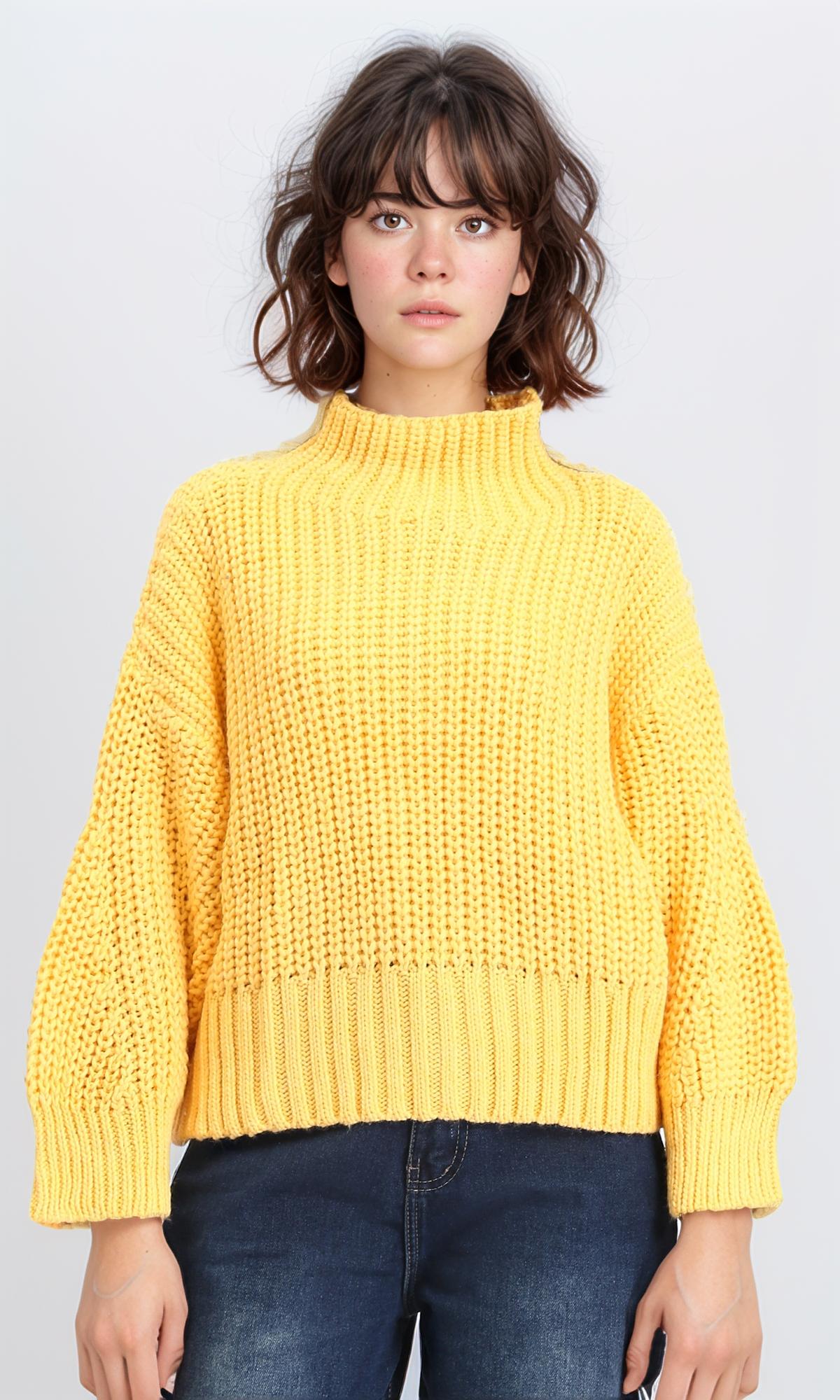 High-Neck Chunky Knit Pullover - Yellow