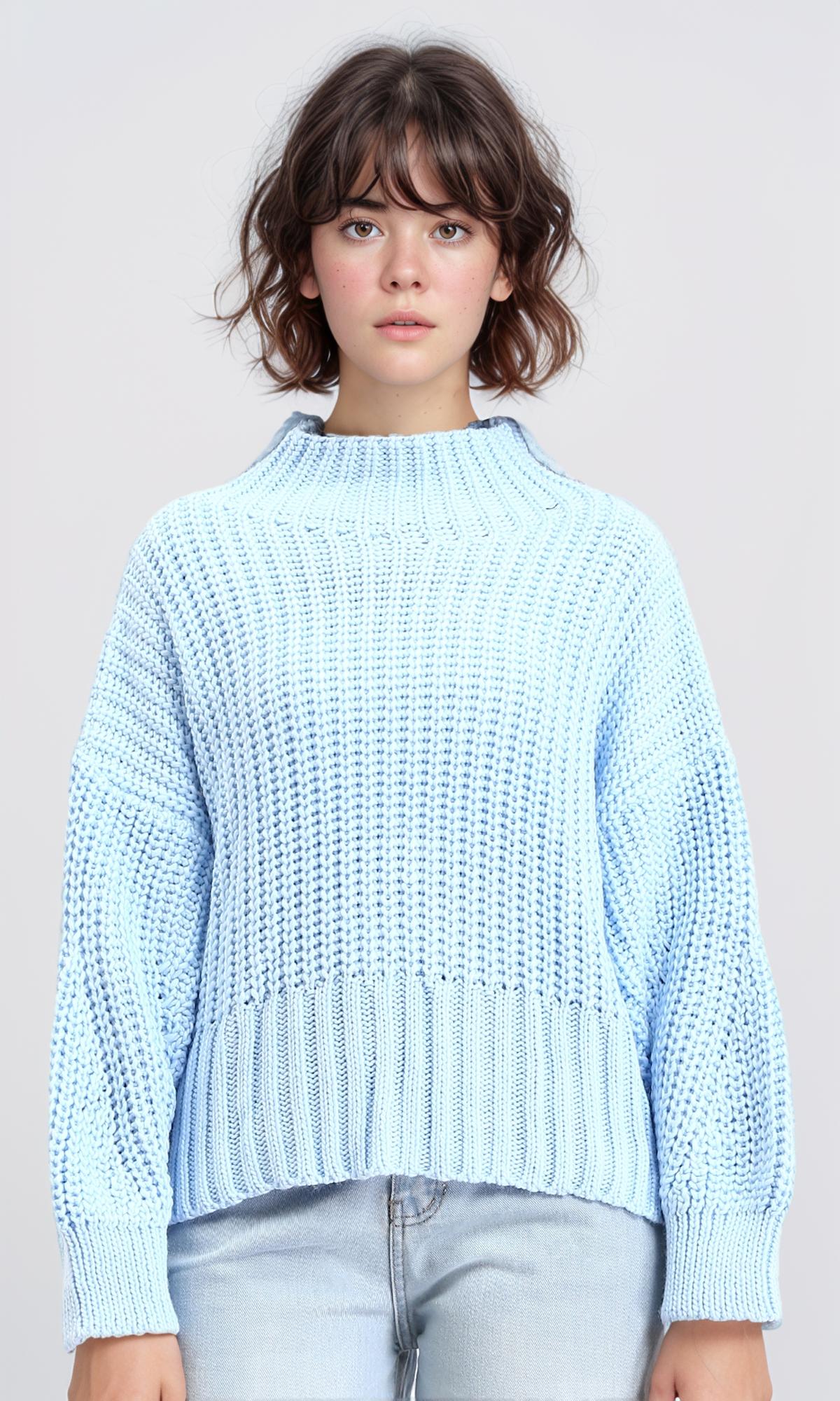 High-Neck Chunky Knit Pullover - Sky Blue