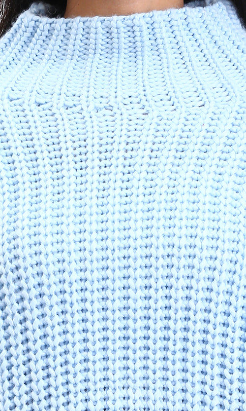 R209879 - High-Neck Chunky Knit Pullover - Sky Blue