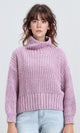 R209880 - Long Sleeves Knitted Pullover with Ribbed Hem - Light Purple