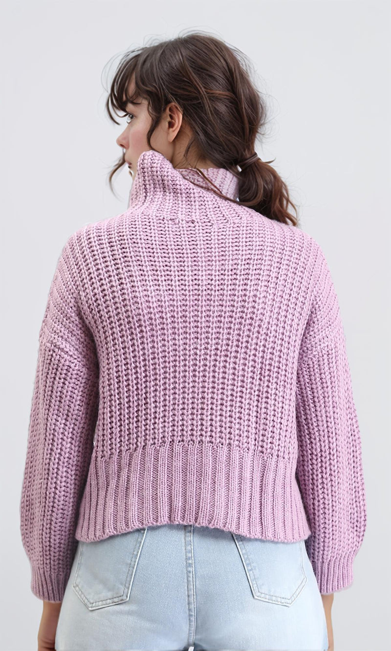 R209880 - Long Sleeves Knitted Pullover with Ribbed Hem - Light Purple