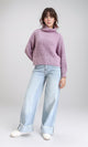 R209880 - Long Sleeves Knitted Pullover with Ribbed Hem - Light Purple