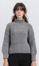 R209881 - Long Sleeves Knitted Pullover with Ribbed Hem - Dark Grey