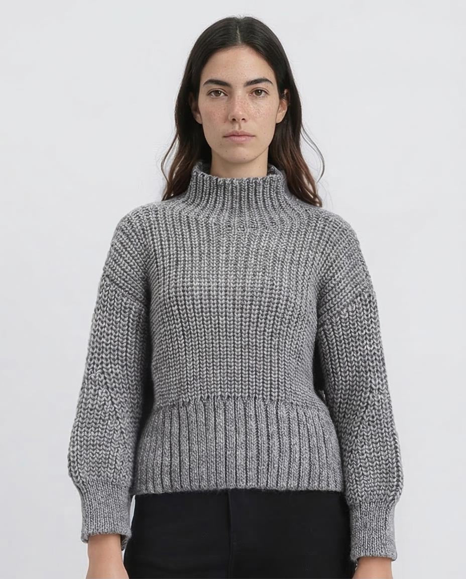 Product Title: Ravin Women's Marled Grey Chunky Knit Mock-Neck Sweater- Dark Grey