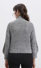 R209881 - Long Sleeves Knitted Pullover with Ribbed Hem - Dark Grey