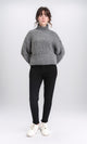 R209881 - Long Sleeves Knitted Pullover with Ribbed Hem - Dark Grey
