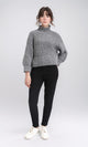 R209881 - Long Sleeves Knitted Pullover with Ribbed Hem - Dark Grey