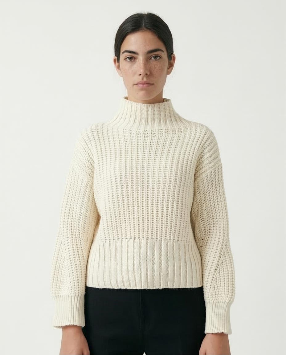 Chunky Ribbed Mock-Neck Sweater - Ivory