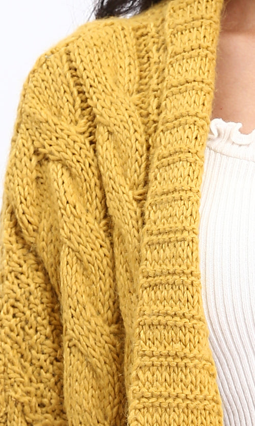 R209883 - Open Neckline Regular Fit Cardigan - Mustard