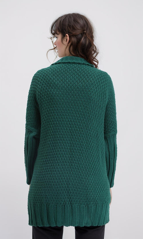 R209884 - Open Neckline Regular Fit Cardigan - Dark Green