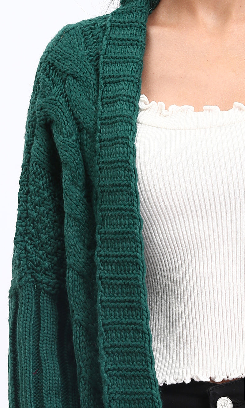 R209884 - Open Neckline Regular Fit Cardigan - Dark Green