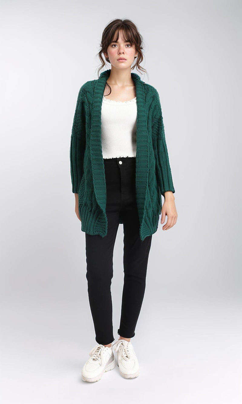 R209884 - Open Neckline Regular Fit Cardigan - Dark Green