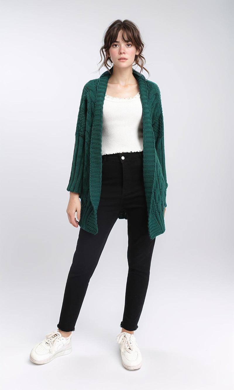 R209884 - Open Neckline Regular Fit Cardigan - Dark Green