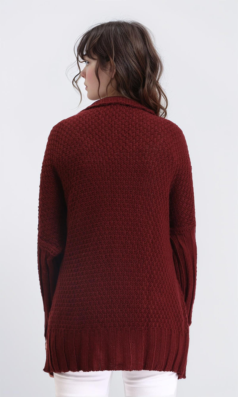 R209885 - Open Neckline Regular Fit Cardigan - Burgundy