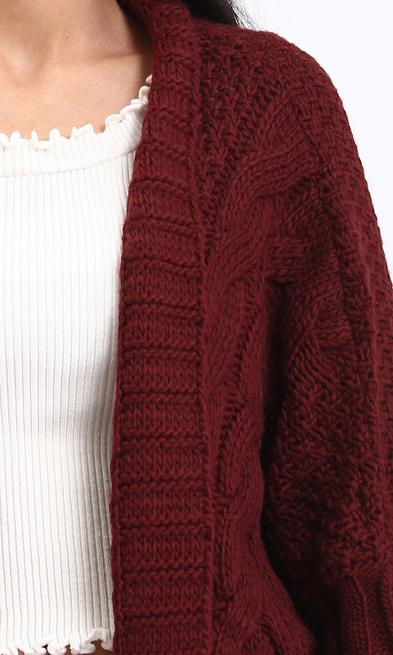 R209885 - Open Neckline Regular Fit Cardigan - Burgundy