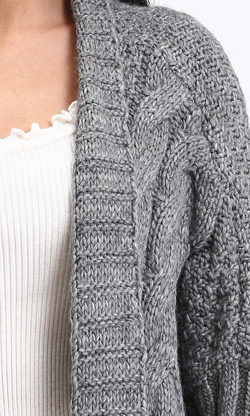 R209886 - Open Neckline Regular Fit Cardigan - Medium Grey