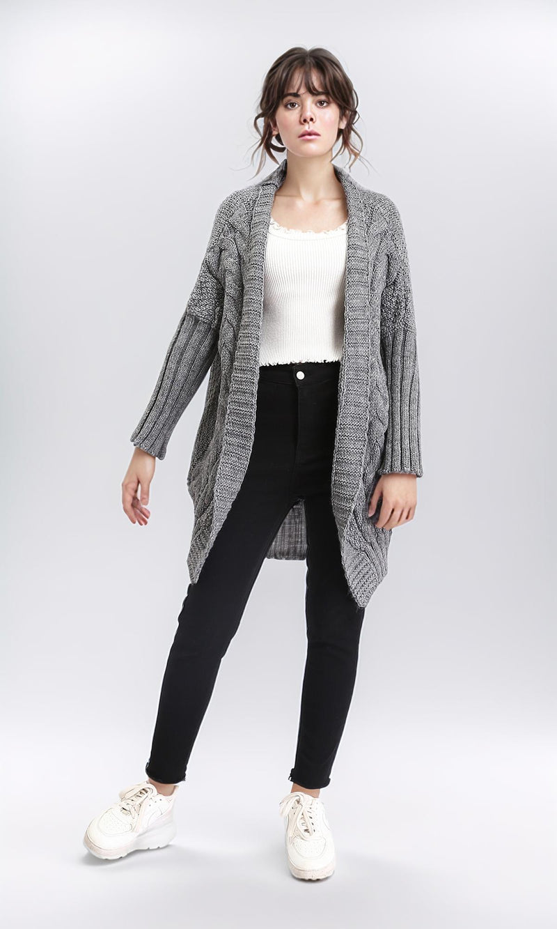 R209886 - Open Neckline Regular Fit Cardigan - Medium Grey
