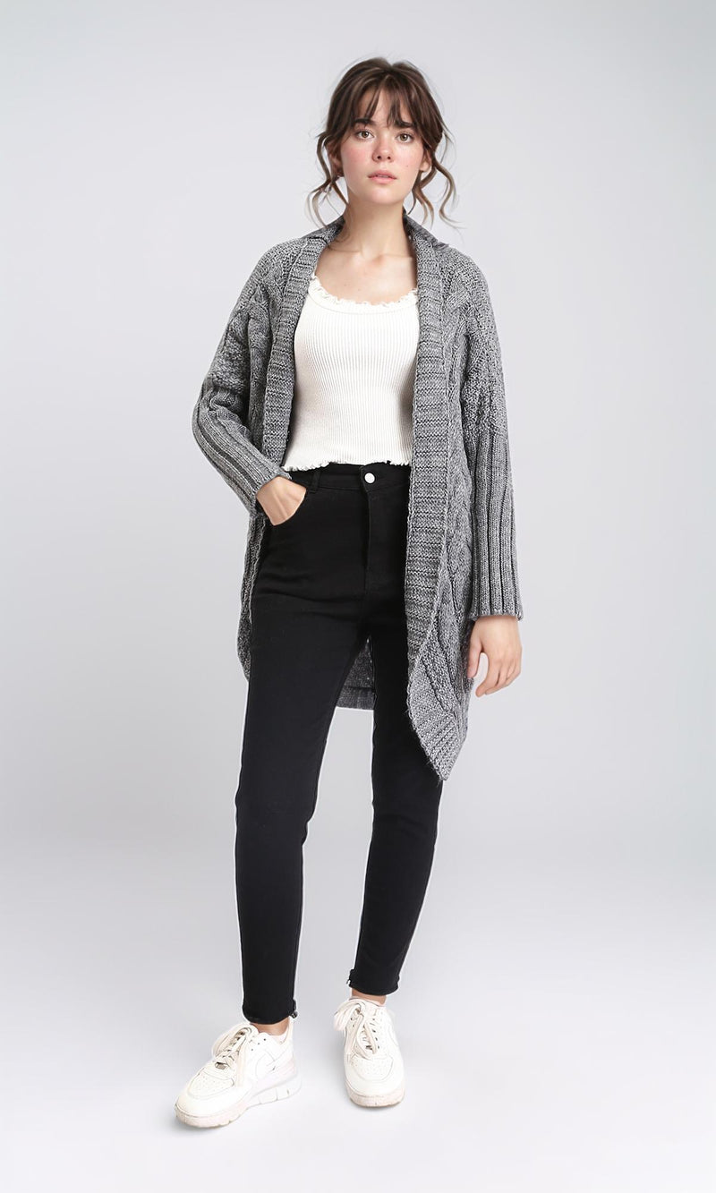 R209886 - Open Neckline Regular Fit Cardigan - Medium Grey