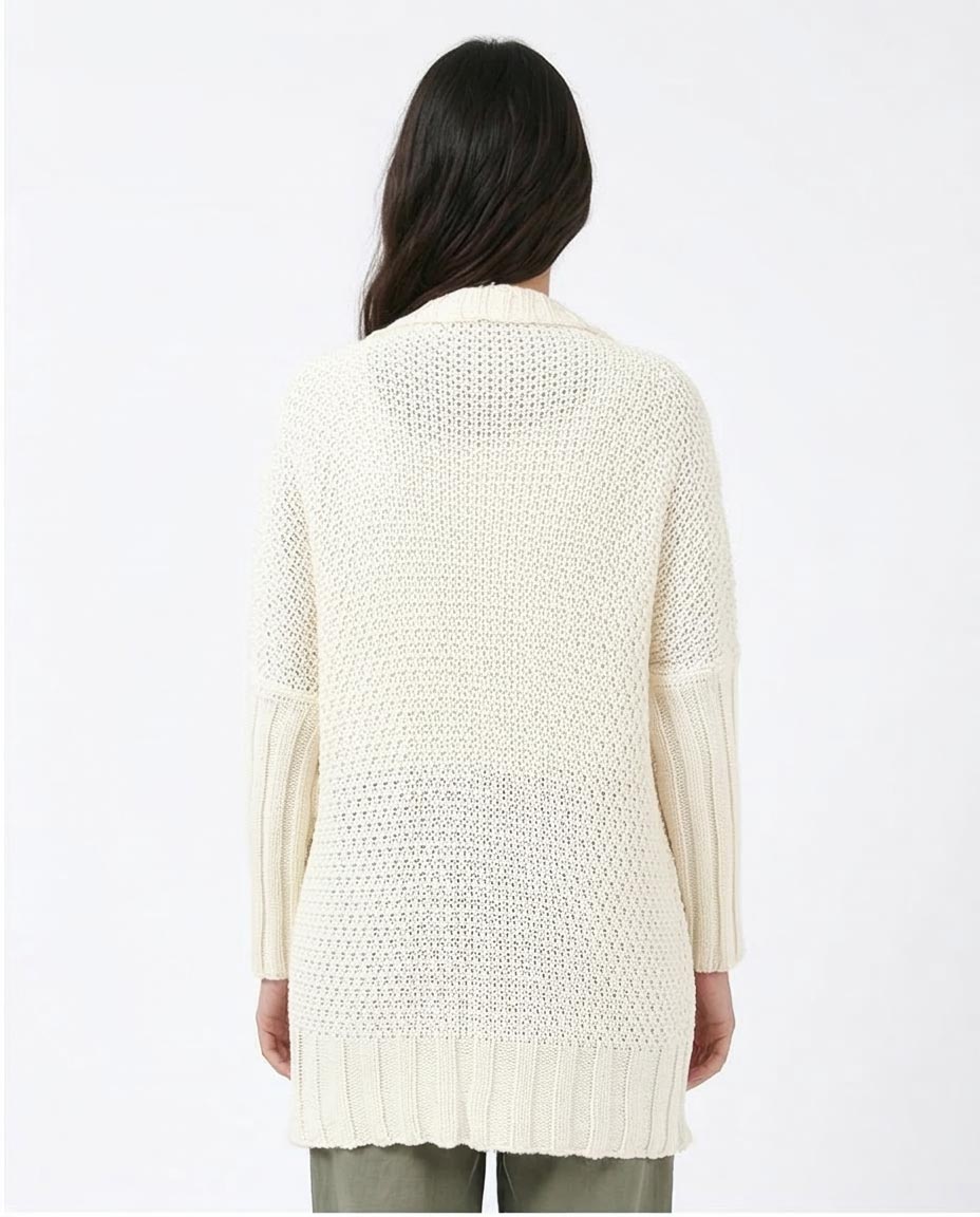 Ravin Women's Mixed-Stitch Open-Front Long Cardigan - Off-White - R209887