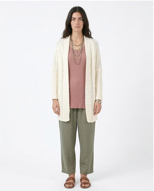 Ravin Women's Mixed-Stitch Open-Front Long Cardigan - Off-White - R209887