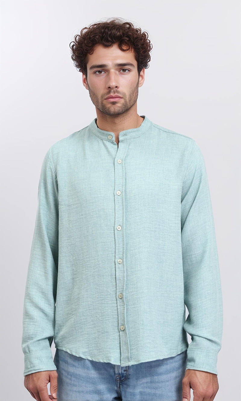 R209919 - Band Collar Textured Shirt - Mint Green