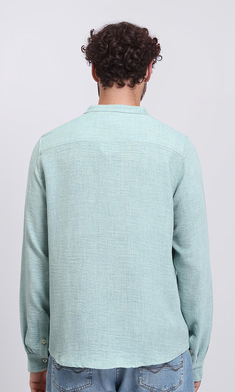 R209919 - Band Collar Textured Shirt - Mint Green