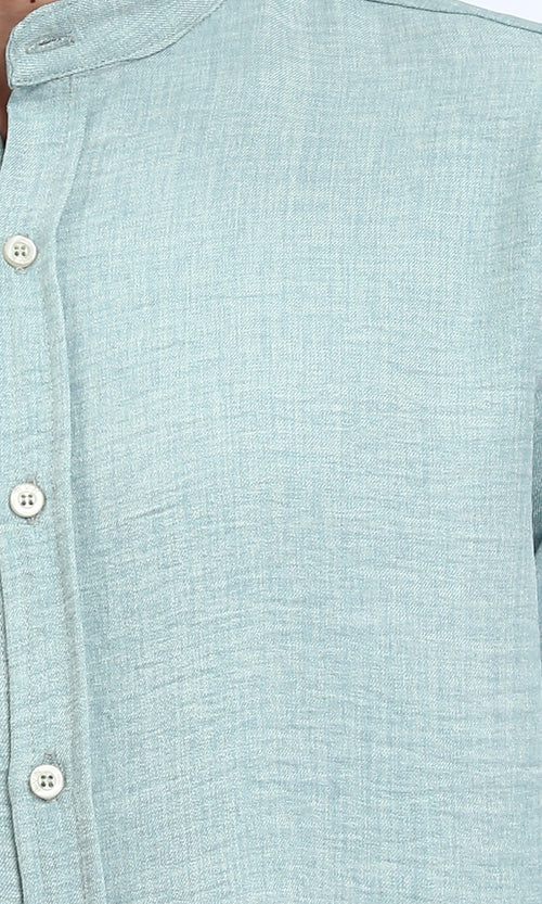 R209919 - Band Collar Textured Shirt - Mint Green