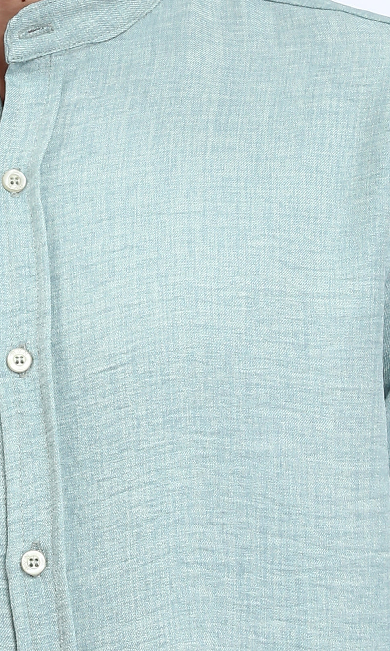R209919 - Band Collar Textured Shirt - Mint Green
