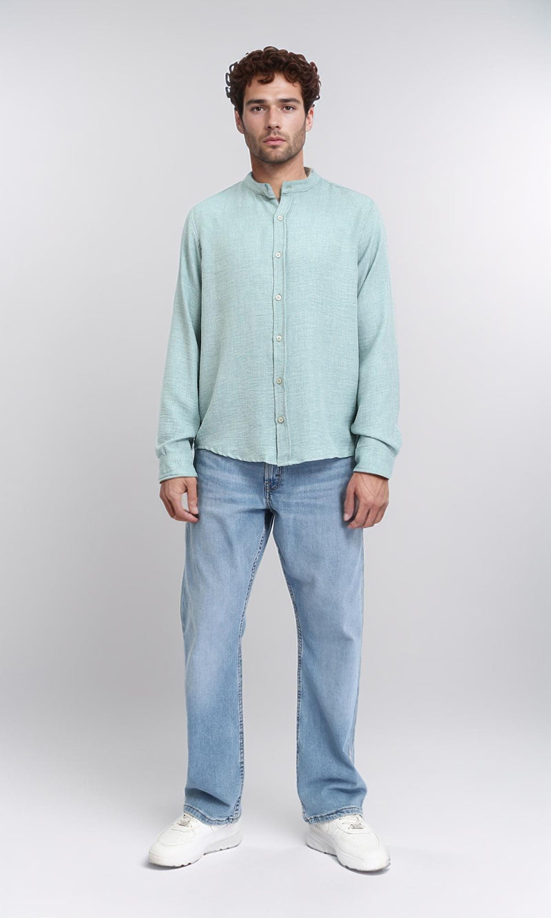 R209919 - Band Collar Textured Shirt - Mint Green