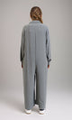 R209920 - Loose Fit Long Sleeves Buttoned Jumpsuit - Dark Grey
