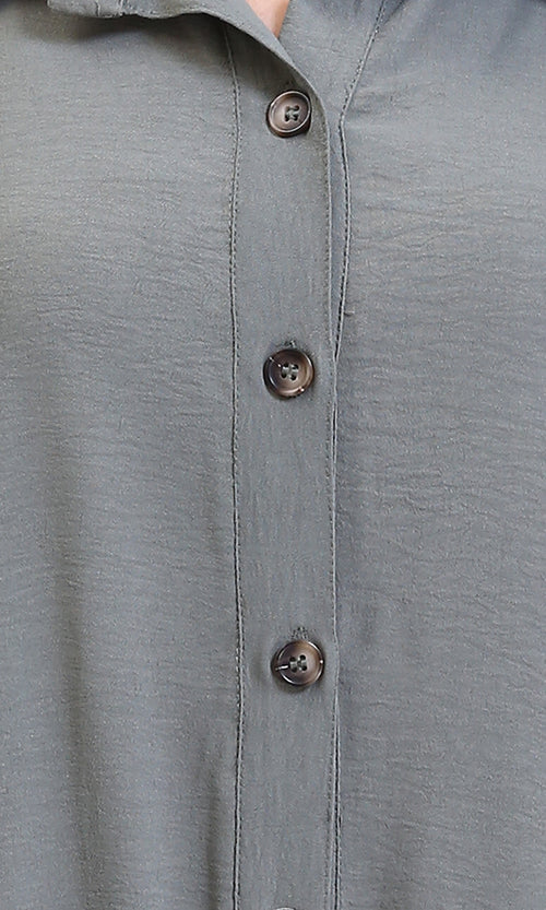 R209920 - Loose Fit Long Sleeves Buttoned Jumpsuit - Dark Grey