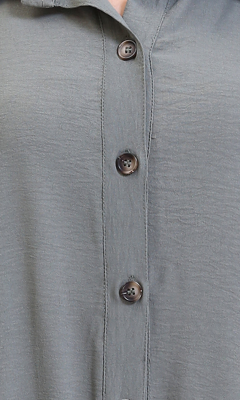 R209920 - Loose Fit Long Sleeves Buttoned Jumpsuit - Dark Grey