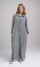 R209920 - Loose Fit Long Sleeves Buttoned Jumpsuit - Dark Grey