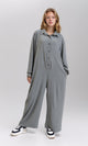 R209920 - Loose Fit Long Sleeves Buttoned Jumpsuit - Dark Grey
