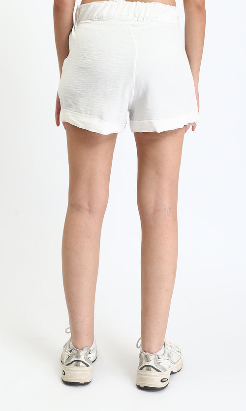 R209921 - Slip On Summer Shorts with Lace up - White