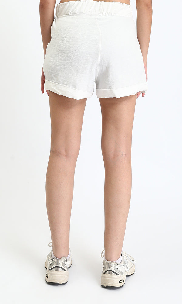R209921 - Slip On Summer Shorts with Lace up - White