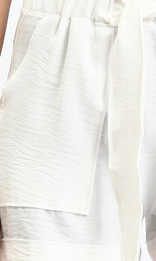 R209921 - Slip On Summer Shorts with Lace up - White